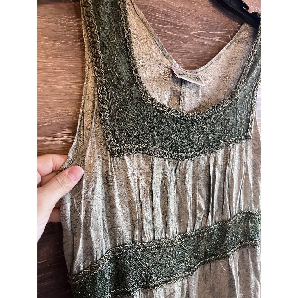 Boho Hippie Whimsigoth Rayon Dress Womens M Green Brown Fairy Core Lace Witchy - Picture 4 of 9